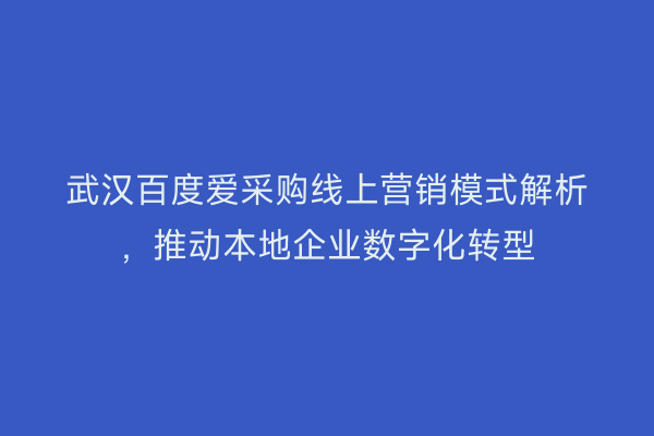 武汉百度爱采购线上营销模式解析，推动本地企业数字化转型
