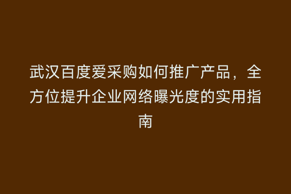 武汉百度爱采购如何推广产品，全方位提升企业网络曝光度的实用指南
