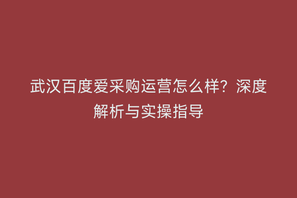 武汉百度爱采购运营怎么样？深度解析与实操指导