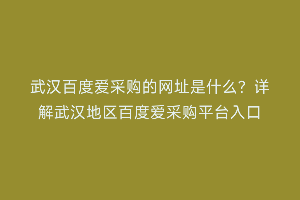 武汉百度爱采购的网址是什么？详解武汉地区百度爱采购平台入口