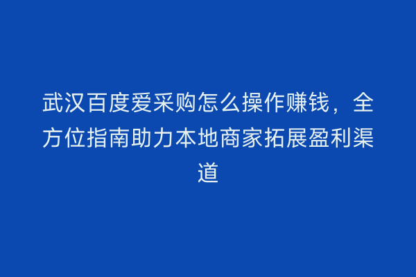 武汉百度爱采购怎么操作赚钱，全方位指南助力本地商家拓展盈利渠道