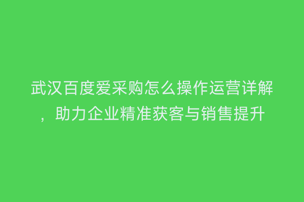 武汉百度爱采购怎么操作运营详解，助力企业精准获客与销售提升