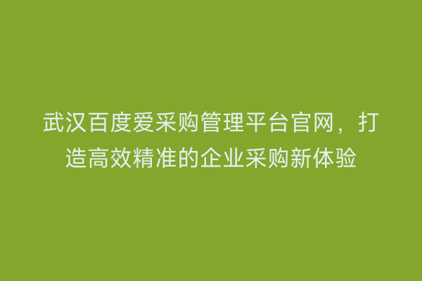 武汉百度爱采购管理平台官网，打造高效精准的企业采购新体验