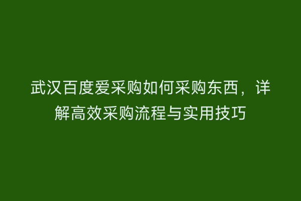 武汉百度爱采购如何采购东西，详解高效采购流程与实用技巧