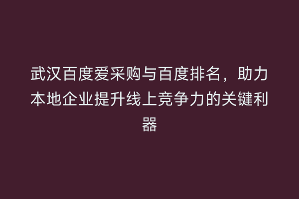 武汉百度爱采购与百度排名，助力本地企业提升线上竞争力的关键利器