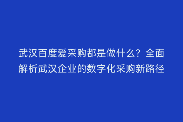 武汉百度爱采购都是做什么？全面解析武汉企业的数字化采购新路径