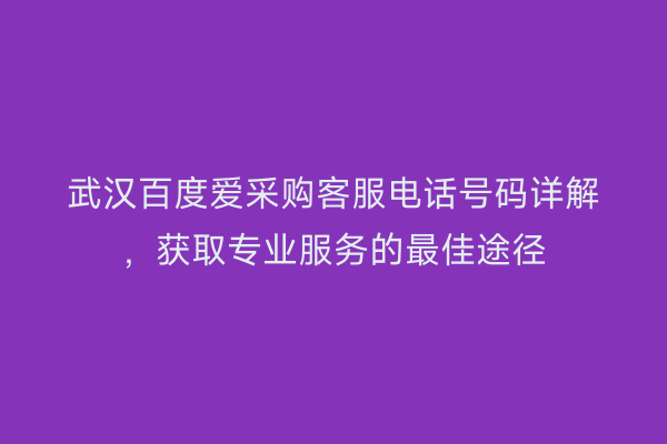武汉百度爱采购客服电话号码详解，获取专业服务的最佳途径