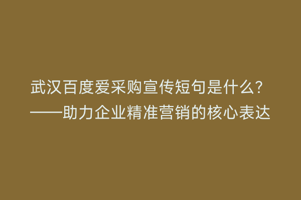 武汉百度爱采购宣传短句是什么？——助力企业精准营销的核心表达