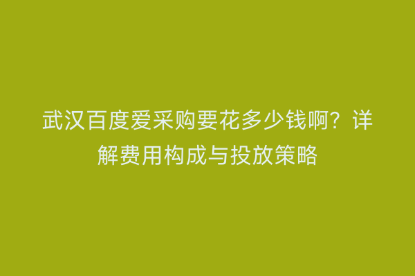 武汉百度爱采购要花多少钱啊？详解费用构成与投放策略