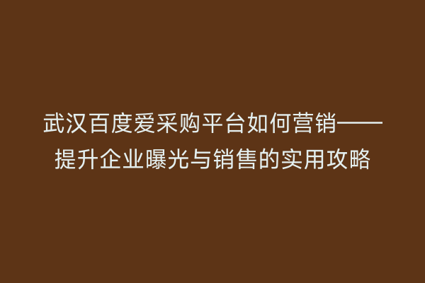 武汉百度爱采购平台如何营销——提升企业曝光与销售的实用攻略