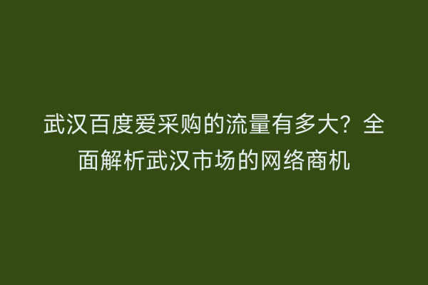 武汉百度爱采购的流量有多大？全面解析武汉市场的网络商机