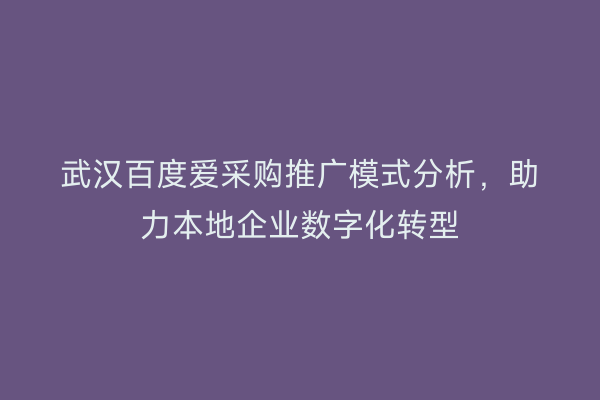 武汉百度爱采购推广模式分析，助力本地企业数字化转型