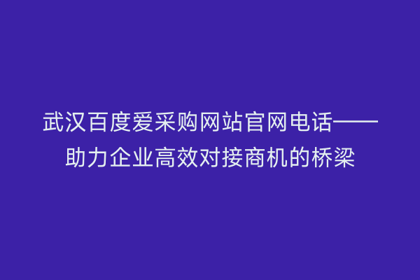 武汉百度爱采购网站官网电话——助力企业高效对接商机的桥梁