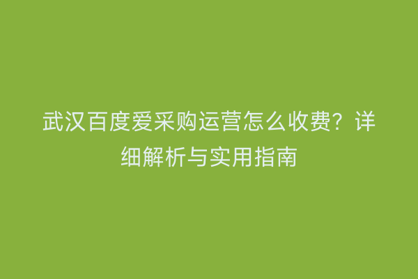 武汉百度爱采购运营怎么收费？详细解析与实用指南