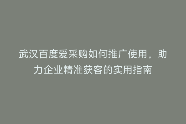 武汉百度爱采购如何推广使用，助力企业精准获客的实用指南