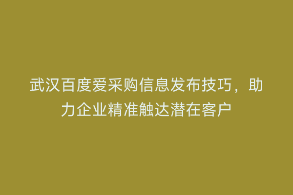 武汉百度爱采购信息发布技巧，助力企业精准触达潜在客户