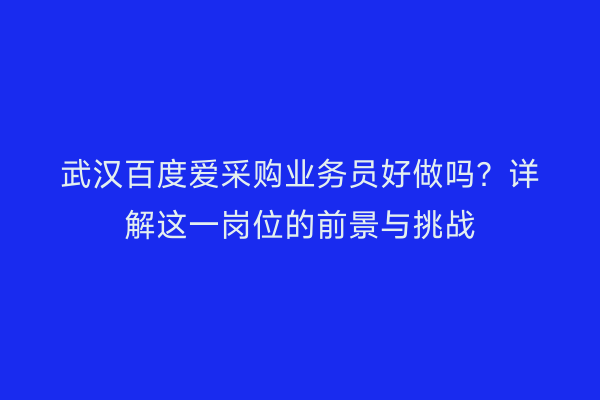 武汉百度爱采购业务员好做吗？详解这一岗位的前景与挑战