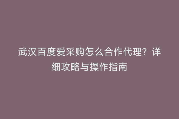 武汉百度爱采购怎么合作代理？详细攻略与操作指南