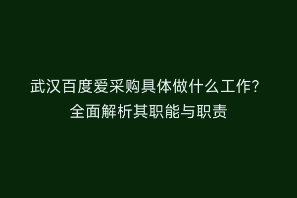 武汉百度爱采购具体做什么工作？全面解析其职能与职责
