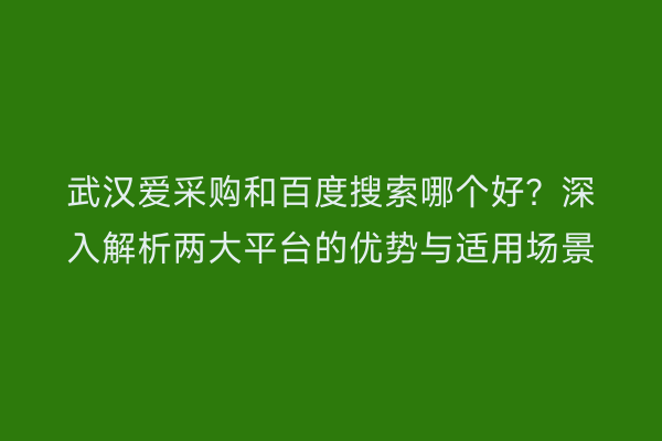 武汉爱采购和百度搜索哪个好？深入解析两大平台的优势与适用场景