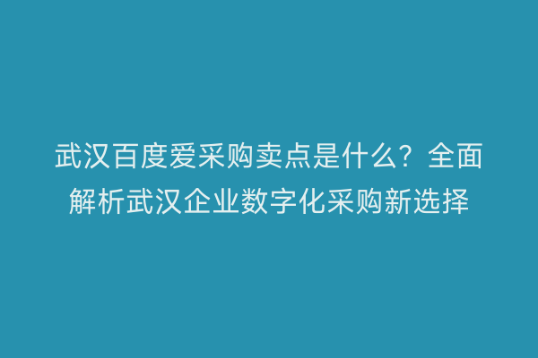 武汉百度爱采购卖点是什么？全面解析武汉企业数字化采购新选择