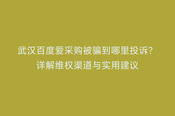 武汉百度爱采购被骗到哪里投诉？详解维权渠道与实用建议
