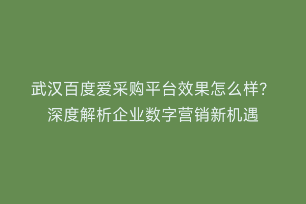 武汉百度爱采购平台效果怎么样？深度解析企业数字营销新机遇