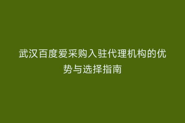 武汉百度爱采购入驻代理机构的优势与选择指南