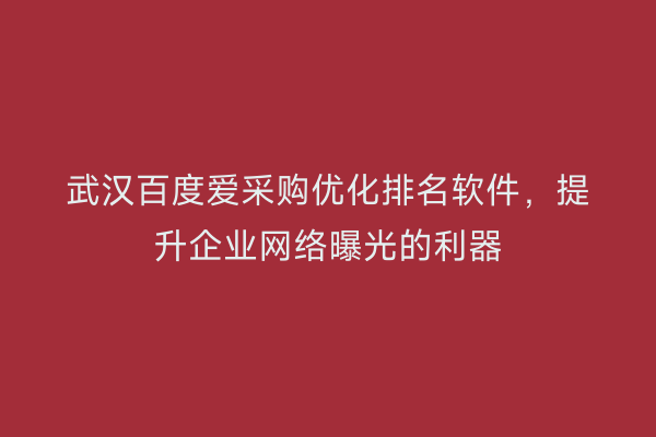 武汉百度爱采购优化排名软件，提升企业网络曝光的利器