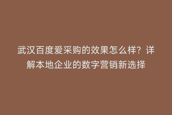 武汉百度爱采购的效果怎么样？详解本地企业的数字营销新选择