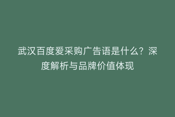 武汉百度爱采购广告语是什么？深度解析与品牌价值体现