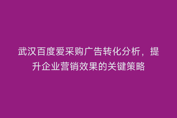 武汉百度爱采购广告转化分析，提升企业营销效果的关键策略