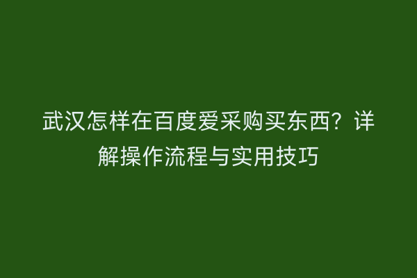 武汉怎样在百度爱采购买东西？详解操作流程与实用技巧