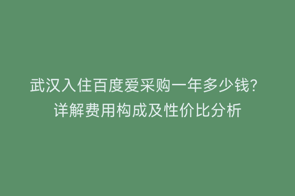 武汉入住百度爱采购一年多少钱？详解费用构成及性价比分析