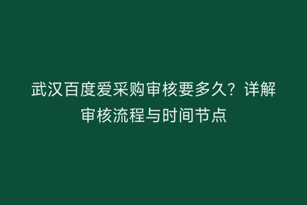 武汉百度爱采购审核要多久？详解审核流程与时间节点
