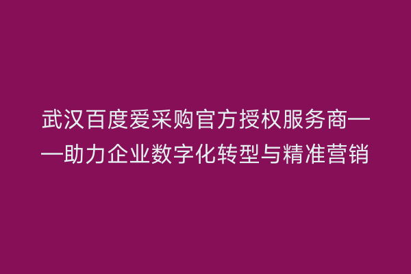 武汉百度爱采购官方授权服务商——助力企业数字化转型与精准营销