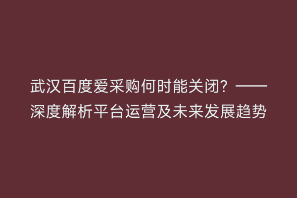 武汉百度爱采购何时能关闭？——深度解析平台运营及未来发展趋势