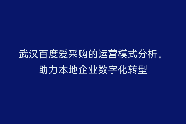 武汉百度爱采购的运营模式分析，助力本地企业数字化转型
