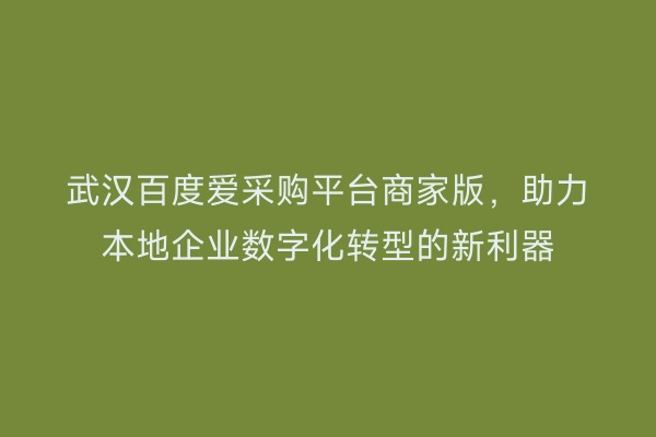 武汉百度爱采购平台商家版，助力本地企业数字化转型的新利器