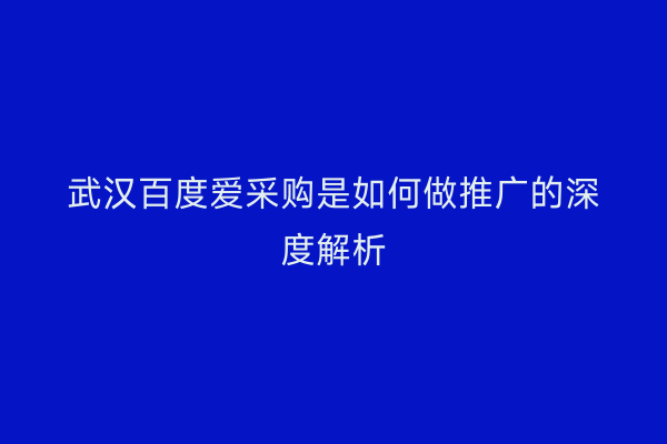 武汉百度爱采购是如何做推广的深度解析