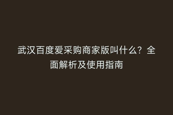 武汉百度爱采购商家版叫什么？全面解析及使用指南