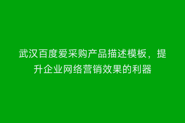 武汉百度爱采购产品描述模板，提升企业网络营销效果的利器