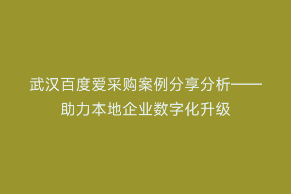 武汉百度爱采购案例分享分析——助力本地企业数字化升级
