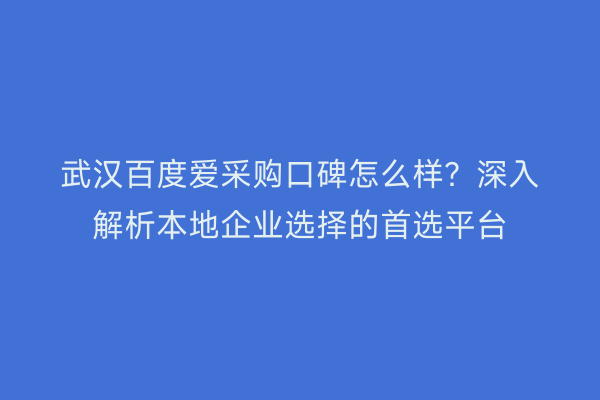 武汉百度爱采购口碑怎么样？深入解析本地企业选择的首选平台