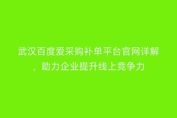 武汉百度爱采购补单平台官网详解，助力企业提升线上竞争力