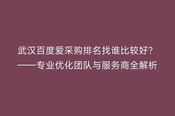 武汉百度爱采购排名找谁比较好？——专业优化团队与服务商全解析