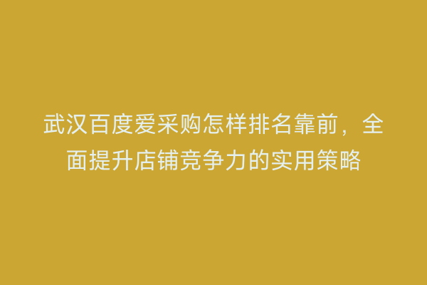 武汉百度爱采购怎样排名靠前，全面提升店铺竞争力的实用策略