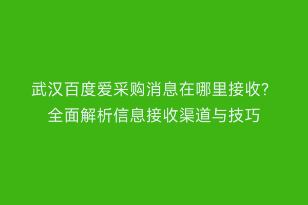 武汉百度爱采购消息在哪里接收？全面解析信息接收渠道与技巧