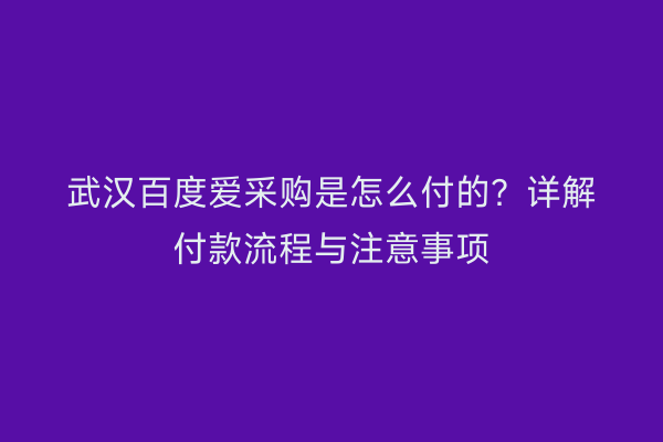 武汉百度爱采购是怎么付的？详解付款流程与注意事项