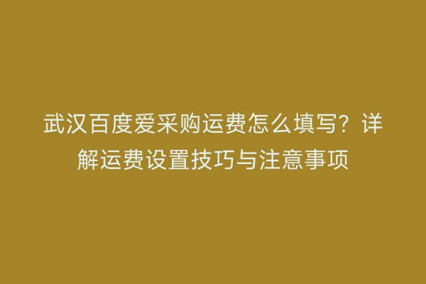 武汉百度爱采购运费怎么填写？详解运费设置技巧与注意事项